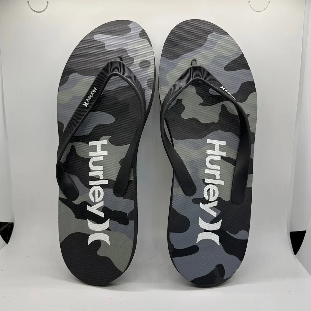 Hurley Camo Flip Flops Mens‎ Black and Gray Beach Pool Slides Sandals Size 13